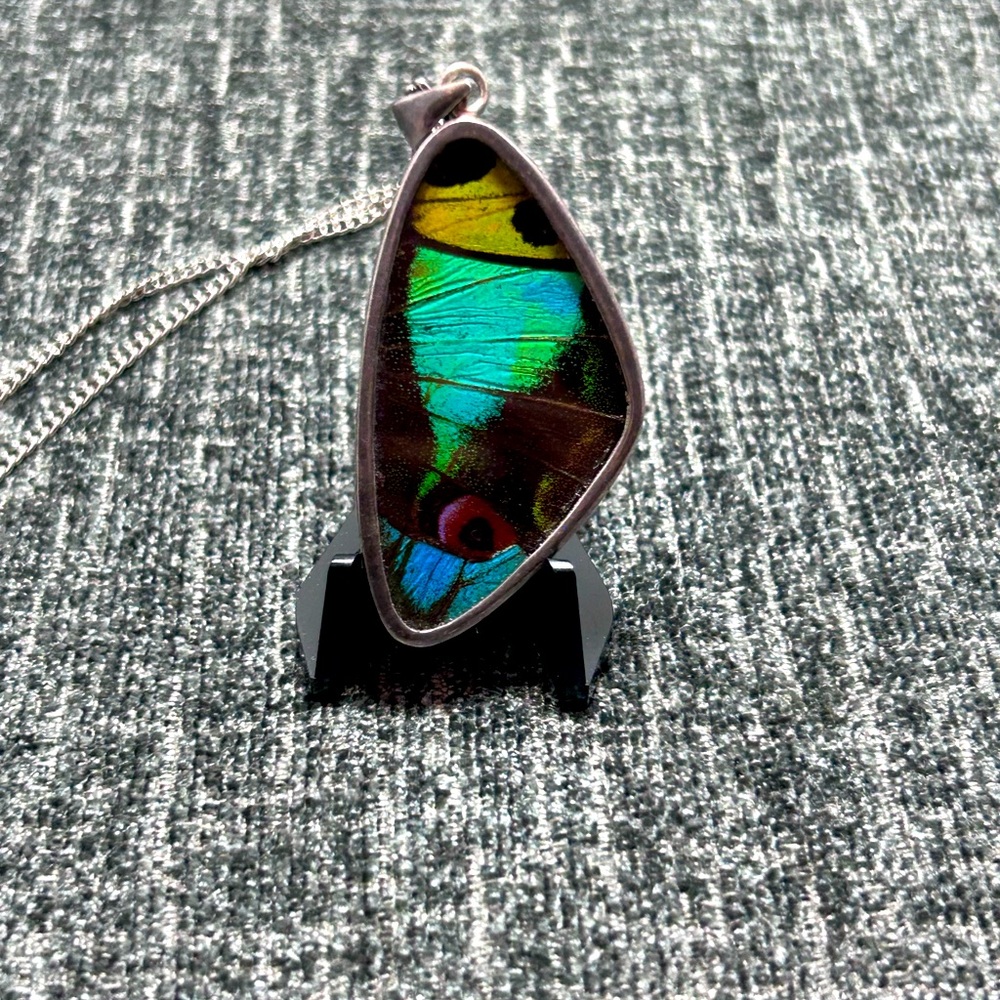 Handmade Real Butterfly Wing Necklace with Sterling Silver Casing.